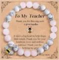 Teacher appreciation beaded bracelet with pink crystal, zebra stone beads and cute bee charm detail. - Rose Quartz & White Turquoise Bee - 8