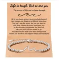 Stainless steel wave bead bracelet with adjustable lobster clasp and inspirational card. - Ocean Wave - Life