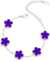 Elegant stainless steel flower bracelet with purple clover charms, chic fashion jewelry. - Purple and Steel - 15