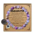 Imperial jasper beaded bracelet with heart projection pendant and sweet grandma message card gift. - Projection Stone (Grandma Card) / Emperor Stone