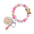 Porte-clés en perles de silicone avec pendentif vache écossaise et gland rose pour femme - Vache Highland Rose