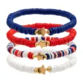 USA Independence Day polymer clay bead bracelet set with gold star charms for 4th of July - Star 4-Piece Set / Red White Blue