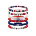 Set di bracciali in perline di ceramica morbida rosso bianco blu con lettere USA e MERICA da donna - Set da 6 pezzi MERICA / Rosso Bianco Blu