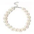 Collana di perle finte per animali domestici con catena argentata, collare elegante per cani e gatti. - 20+7cm / 4