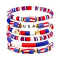 Patriotic USA flag clay bead bracelets stack set red white blue charm jewelry for women - USA 6-Piece Set / Red White Blue