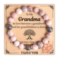 Bracciale di perle in diaspro zebra rosa e pietra di luna con ciondolo albero della vita. - Albero della Vita (Carta Grandma) / Pietra Zebra Rosa