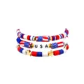 Bracciale perline bandiera USA 4 luglio set rosso bianco blu ciondolo stella - Set da 3 pezzi USA / Rosso Bianco Blu