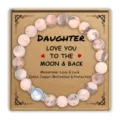 Pink zebra jasper and moonstone beaded bracelet in gift box, ideal mother's day jewelry gift. - Daughter Card / 5A Grade Moonstone