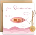 European communion greeting card with money holder, envelope, and cute hanging gift tag. - Religious Baptism Style 6