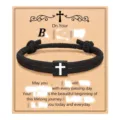 Black braided rope bracelet with cross charm on greeting card for religious men gift - Cross Woven Bracelet (To My Son) / Black