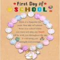 Kids school start beaded bracelet with unicorn charm and greeting card gift for students. - Style 3