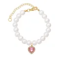 Cute pearl dog collar with pink heart pendant shiny rhinestone adjustable cat necklace pet jewelry - Pink Zirconia Heart Necklace - 6