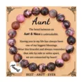 Aunt and Niece beaded gemstone bracelet with stainless steel heart pendant gift card. - Rhodonite + Aunt Card