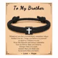 Men black braided Milan rope bracelet with cross charm, brother gift sentimental greeting card. - Cross Woven Bracelet (To My Brother) / Black