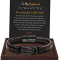 Mens braided leather bracelet with magnetic clasp and romantic message card for gift. - To My Boyfriend