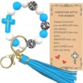 Porte-clés bracelet en perles de silicone avec pendentif croix bleue et carte motivante. - Croix Bleue