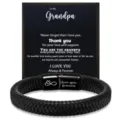 Men's black braided leather bracelet with stainless steel magnetic clasp and grandpa card. - To My Grandpa