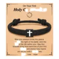 Black braided cross bracelet, Milan cord variant for men, perfect holiday gift choice. - Cross Woven Bracelet (Religious Blessing) / Black