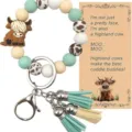 Porte-clés en perles de silicone vache écossais avec pompon mignon pendentif sac - Ensemble Carte Vache 13