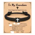 Men black braided rope cross bracelet gift card packaging stylish faith jewelry accessory - Cross Woven Bracelet (To My Grandson) / Black