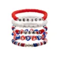 Set di braccialetti di perline in argilla polimera a tema bandiera americana con cuori. - Set da 5 pezzi MERICA / Rosso Bianco Blu