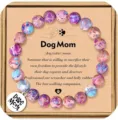 Dog Mom beaded bracelet with metal pendant, imperial jasper stone gift for pet lovers. - Imperial Jasper with DOG MOM Card