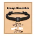 Black woven cord bracelet with cross charm, men's minimalist style variant, ideal gift choice. - Cross Woven Bracelet (Inspirational) / Black