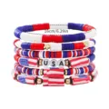 USA Festa dell'Indipendenza bracciale di perline rosso bianco blu argilla e lega gioielli - Set da 6 pezzi bandiera USA / Rosso Bianco Blu