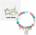 Colorful crystal beaded bracelet for kids with cute bunny charm and greeting card gift. - Style 10