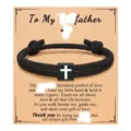 Men black braided rope cross bracelet with gift card, stylish father's day fashion jewelry gift. - Cross Woven Bracelet (To My Father) / Black