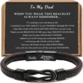 Men's braided leather bracelet with magnetic clasp, stainless steel detail, and gift box. - 21cm / To my dad-2