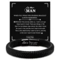 Men's black braided leather bracelet with magnetic clasp and touching message card gift for him. - To My Man