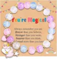 Children's colorful crystal beaded bracelet with cute unicorn charm and inspirational card gift - Style 12