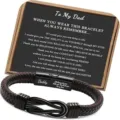 Men's braided leather bracelet with stainless steel magnetic clasp and gift card for dad. - 21cm / To my dad-1