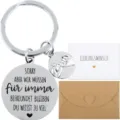 Edelstahl beste Freundin Schlüsselanhänger mit lustigem Gravur Spruch und Grußkarte Geschenk. - Geschenkset / Stahlfarben