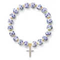 Chic Blue and White Porcelain Ceramic Bead Bracelet with Sparkling Diamond Cross - Cross Style 15