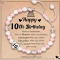 Handmade 10th birthday pearl bracelet pink crystal beaded gift for girls party decor - 10th Birthday Heart Bracelet
