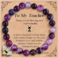 Teacher appreciation beaded bracelet with cute bee charm and gratitude card gift for women. - Striped Purple Agate Bee - 7