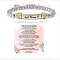 Stainless steel beaded stretch bracelet with engraved metal bar and inspirational quote card. - Rhinestone Ring Card / Gold