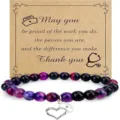 Nurse beaded bracelet with nurse hat pendant, appreciation gift for women and medical staff. - Striped Purple Agate Nurse Hat - 5