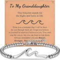 Stainless steel wave bead bracelet with message card for granddaughter, adjustable silver chain length. - Wave Theme for Granddaughter