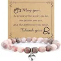 Nurse appreciation beaded bracelet with heart charm and inspirational card gift for women. - Pink Zebra Heart - 4