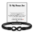 Men's Black Braided Leather Bracelet Featuring Stainless Steel Infinity Clasp Gift Variant - To My Bonus Son