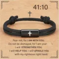 Men's handmade braided Milan cord bracelet with stainless steel cross charm faith jewelry. - 41:10-7