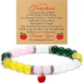 Detailed view of teacher appreciation beaded bracelet with cute red apple charm and message card. - Colored Beads Apple - 16