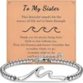 Stainless steel wave bead bracelet for sister, adjustable silver charm gift for women. - Wave - To My Sister