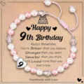 Pink and white pearl beaded birthday bracelet with number 9 charm and adjustable cord. - Ninth Birthday