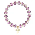 Chic ceramic floral beaded bracelet with gold spacer beads and cross charm for women. - Purple Floral Cross Style 17