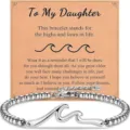 Stainless steel wave bead bracelet for daughter with message card and adjustable lobster clasp - Wave - To My Daughter