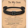 Handmade braided rope bracelet with stainless steel cross pendant for men, message card. - To-My-Son-9